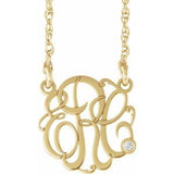 14K Yellow 30 mm 3 Initials .02 CT Natural Diamond Script Monogram 18" Necklace