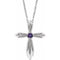 14K White Natural Amethyst Cross 16-18