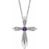 Sterling Silver Natural Amethyst Cross 16-18" Necklace