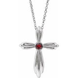 Platinum Natural Mozambique Garnet Cross 16-18" Necklace