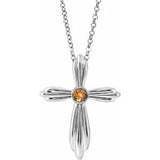 Platinum Natural Citrine Cross 16-18" Necklace