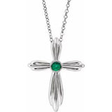 Sterling Silver Lab-Grown Emerald Cross 16-18" Necklace