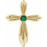 14K Yellow Natural Emerald Cross Pendant
