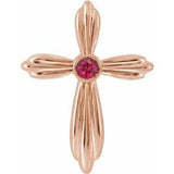 14K Rose Lab-Grown Ruby Cross Pendant
