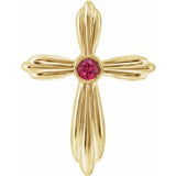 14K Yellow Lab-Grown Ruby Cross Pendant