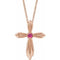 14K Rose Natural Pink Tourmaline Cross 16-18