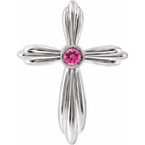 Sterling Silver Natural Pink Tourmaline Cross Pendant