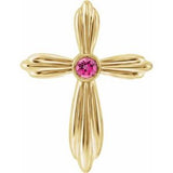 14K Yellow Natural Pink Tourmaline Cross Pendant