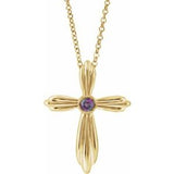 14K Yellow Lab-Grown Alexandrite Cross 16-18" Necklace