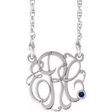 14K Yellow Gold-Plated Sterling Silver 20 mm 3-Initials Imitation Aquamarine Script Monogram 18" Necklace