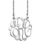 Rhodium-Plated Sterling Silver 20 mm 3 Initials .02 CT Natural Diamond Script Monogram 18" Necklace