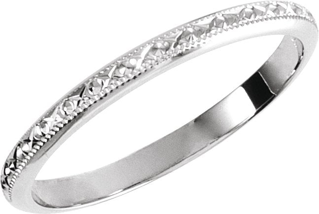 14K White Gold 2 mm Milgrain Geometric Band Size 7
