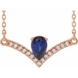 14K Rose Natural Blue Sapphire &amp; .06 CTW Natural Diamond 16" Necklace