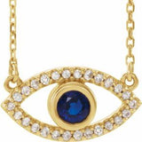 14K Yellow Natural Blue Sapphire &amp; Natural White Sapphire Evil Eye 16" Necklace