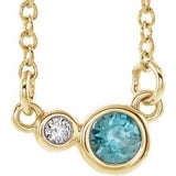 14K Yellow Natural Blue Zircon &amp; .02 CTW Natural Diamond 16" Necklace