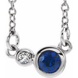 14K White Natural Blue Sapphire &amp; .02 CTW Natural Diamond 16" Necklace
