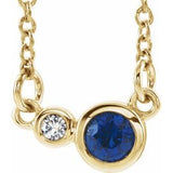 14K Yellow Natural Blue Sapphire &amp; .02 CTW Natural Diamond 16" Necklace