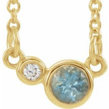 14K Yellow Natural Aquamarine &amp; .02 CTW Natural Diamond 16" Necklace