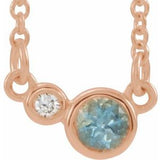 14K Rose Natural Aquamarine &amp; .02 CTW Natural Diamond 16" Necklace