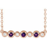 14K Rose Natural Amethyst &amp; .08 CTW Natural Diamond Bezel Set 16-18" Necklace