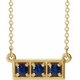 14K Yellow Lab-Grown Blue Sapphire Three-Stone Bar 16-18" Necklace
