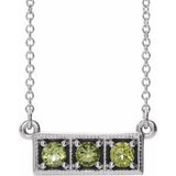 Platinum Natural Peridot Three-Stone Bar 16-18" Necklace