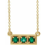 14K Yellow Lab-Grown Emerald Three-Stone Bar 16-18" Necklace