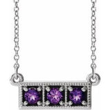Platinum Natural Amethyst Three-Stone Bar 16-18" Necklace
