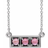 14K White Natural Pink Tourmaline Three-Stone Bar 16-18" Necklace