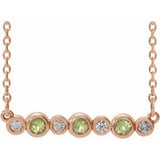 14K Rose Natural Peridot &amp; .08 CTW Natural Diamond Bezel Set 16-18" Necklace