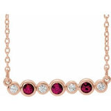 14K Rose Lab-Grown Ruby &amp; .08 CTW Natural Diamond Bezel Set 16-18" Necklace