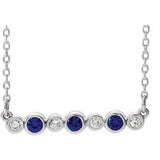 Sterling Silver Lab-Grown Blue Sapphire &amp; .08 CTW Natural Diamond Bezel Set 16-18" Necklace