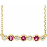 14K Yellow Natural Pink Tourmaline &amp; .08 CTW Natural Diamond Bezel Set 16-18" Necklace
