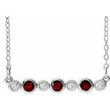 Sterling Silver Natural Mozambique Garnet &amp; .08 CTW Natural Diamond Bezel Set 16-18" Necklace