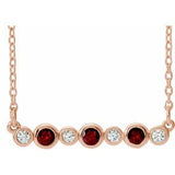 14K Rose Natural Mozambique Garnet &amp; .08 CTW Natural Diamond Bezel Set 16-18" Necklace