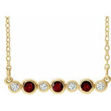 14K Yellow Natural Mozambique Garnet &amp; .08 CTW Natural Diamond Bezel Set 16-18" Necklace