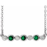 14K White Natural Emerald &amp; .08 CTW Natural Diamond Bezel Set 16-18" Necklace