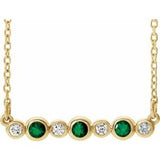 14K Yellow Lab-Grown Emerald &amp; .08 CTW Natural Diamond Bezel Set 16-18" Necklace