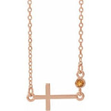 14K Rose Natural Citrine Sideways Cross 16-18" Necklace