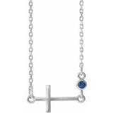 Sterling Silver Natural Blue Sapphire Sideways Cross 16-18" Necklace