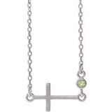 Sterling Silver Natural Peridot Sideways Cross 16-18" Necklace