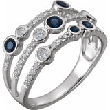 14K White Natural Blue Sapphire &amp; 3/8 CTW Natural Diamond Ring