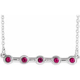Sterling Silver Natural Ruby Bezel Set Bar 18" Necklace