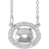 Platinum 9x7 mm Oval .04 CTW Natural Diamond Semi-Set 16 1/2" Necklace