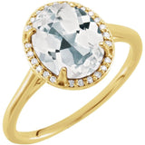 14K Yellow 10x8 mm Oval White Topaz &amp; .06 CTW Diamond Ring