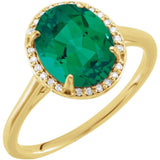 14K Yellow 10x8 mm Lab-Grown Emerald &amp; .06 CTW Natural Diamond Ring