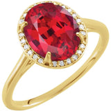 14K Yellow 10x8 mm Lab-Grown Ruby &amp; .06 CTW Natural Diamond Ring