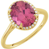 14K Yellow 10x8 mm Natural Pink Tourmaline &amp; .06 CTW Natural Diamond Ring