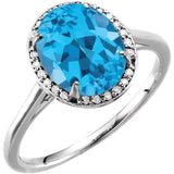 14K White 10x8 mm Natural Swiss Blue Topaz &amp; .06 CTW Natural Diamond Ring