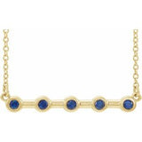 14K Yellow Natural Blue Sapphire Bezel Set Bar 16" Necklace
